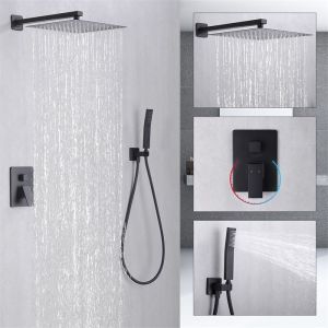 Colonne de Douche Mécanique Ensemble de Douche Encastrable avec Grande Tête de Douche Carrée 12 Système de Douche en Laiton Noir