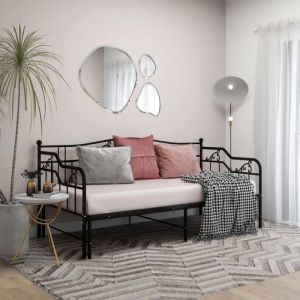 NEUF-8876Chic Lit Banquette Professionnel - Cadre de canapé-lit Pour Adulte Contemporain extensible Noir Métal 90x200 cm