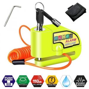 Antivol Moto Bloque Disque avec Alarme de 110dB Antivol Scooter Bloc Disque Moto Alarme pour Moto-V&eacute;lo-Scooteravec 15m C&acirc;ble
