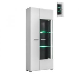 VITRINE REVERSIBLE WARNER BLANC LAQUE ET BOIS NOIR AVEC LED 80 X 190 CM