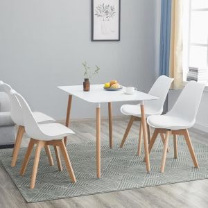 LiePu Ensemble table et chaise 110x70cm table à manger de 4 à 6 personnes Blanc+ 4 chaises blanc