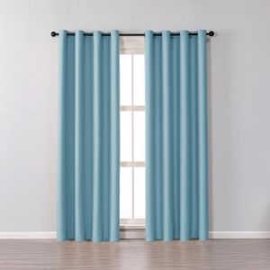 Rideau Occultant Une Piece Thermique à Oeillet Décoration de Fenêtre Pour Salon et Chambre 140 x 145 cm Bleu Clair