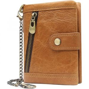 AMOUNE Portefeuille Homme Blocage RFID - Cuir Véritable avec Chaine Petit Porte Feuille Homme - Marron