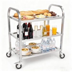 Chariot de Service Inox VIVOLILV3 &eacute;tag&egrave;resCharge Max 200 kgDesserte &Agrave; Roulettes Cuisine Table Roulante Restaurant95x50x95 cm
