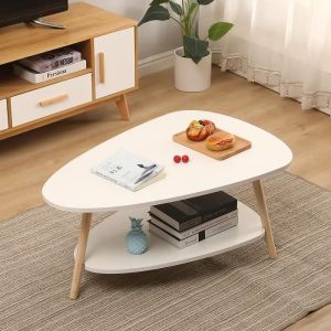 Table basse ovale en bois - Yagewa - 90*60*40cm - Blanc - Scandinave - Moderne