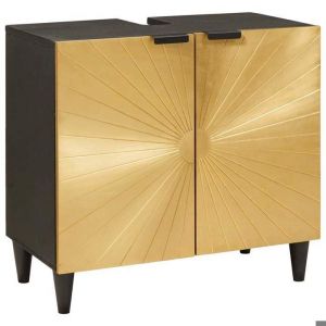 HSF&reg; COLONNE WC/ARMOIRE WC/Meuble rangement pour bain Armoire d&eacute;vier avec &eacute;tag&egrave;re Noir et or 62x33x58 cm mcv45509