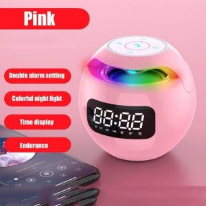 Enceinte Bluetooth portable Haut-parleur sans fil Radio R&eacute;veil Waterproof Multifonction Color&eacute; LED st&eacute;r&eacute;o Rose