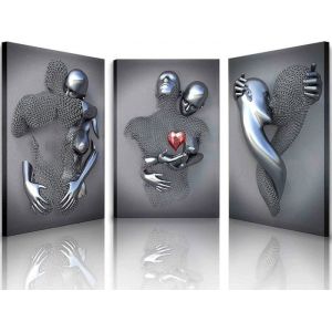 Décoration murale art mural sur toile de salon de couple romantique encadré effet de sculpture en métal 3D Love Heart 30x40cm