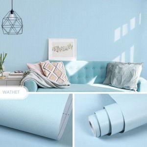 Papier Peint Bleu Clair Autocollant Mural Papier Adhésif pour Cuisine Salon Papier Peint Vinyle Adhésif Bleu Clair de 45CM*10M