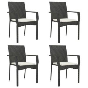 (SOLDES JUILLET)Chaises de jardin 4 PCS - UU - Scandinave Fauteuil salon - avec coussins R&eacute;sine tress&eacute;e Noir FR1319883