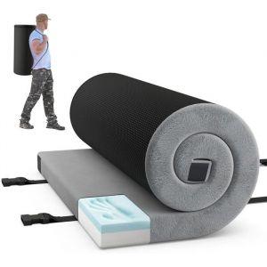 GYMAX Matelas de Camping 1/2 Personnes Pliable Mousse &agrave; M&eacute;moire de Forme Sac de Transport pour Voyage (Gris188 x 78 cm)