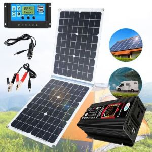 Kit Panneau Solaire avec Contr&ocirc;leur et OnduleurSyst&egrave;me dalimentation Solaire 200W Pliable Panneau Solaire et Onduleur 2000W