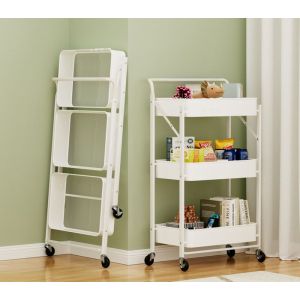 Dripex Desserte à roulettes pliante 3 paniers chariot de rangement stockage pour cuisine maison salon chambre - blanc