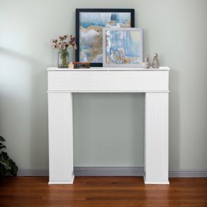 Manteau de cheminée decorative avec portes Cadre de cheminée decorative bois blanc 107x18x100 cm pour salon et chambre à coucher