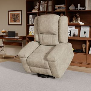 Fauteuil Releveur &Eacute;lectrique Massant Chauffant - Fauteuil de Relaxation Inclinable avec T&eacute;l&eacute;commande - Beige