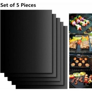 Set de 5 Tapis de Cuisson Tapis BBQ Barbecue Plaque Feuille de Cuisson Four 40x33cm pour Barbecue gaz Charbon &eacute;lectrique &Eacute;tiquette