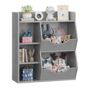 GARVEE &Eacute;tag&egrave;re de Rangement Enfant Meuble Rangement Jouet avec 3 compartiments et 2 bacs basculants 815x385x91 cm Gris