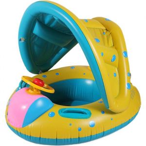 Bou&eacute;e B&eacute;b&eacute; Voiture avec Auvent 6-48 mois Gonflable Anti-UV S&eacute;curit&eacute; Poign&eacute;e Antid&eacute;rapante Piscine Plage