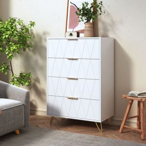 Commode 4 Tiroirs - Luminarix - Moderne Commode étroite buffet Avec poignées et pieds en métal 60 x 34 x 90 cm blanc