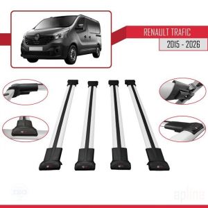 Compatible avec Renault Trafic 3 (X82) 2015-2026 FLY Model Barres de Toit Railing Porte-Bagages de Voiture Gris Aluminium 4 Barres