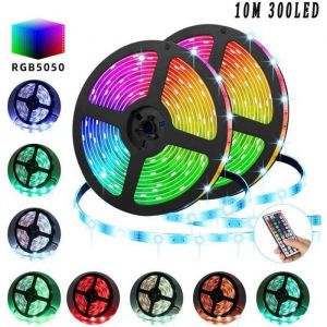 LED Ruban 10M 300 LED SMD5050 RGB IP65 ÉtancheKit de Bande lumineuse Flexible Multicolore Peut-Découpé Clignotant au Néon Decor