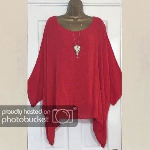 Chemisier en lin en vrac de grande taille pour femmes - Rouge - Manches longues - Col arrondi