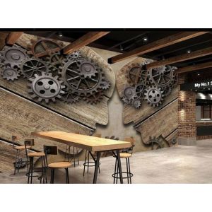 Papier Peint Panoramique Soie 3D Paysage Vintage Industrial Gear Grain De Bois Fond Mural 350x256cm Chambre Poster Geant Mural