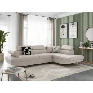 Canapé d'angle convertible 5 places Roma tissu Beige