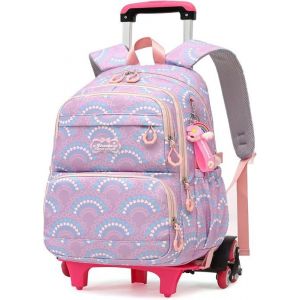 Cartable à Roulettes pour Filles Sac à Dos Scolaire Trolley de 16 pouces Sac Décole Primaire avec Chariot 6 Roues Violet