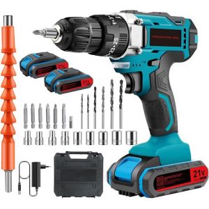 Perceuse Visseuse Sans Fil 21V Visseuse Devisseuse Sans Fil Perceuse Visseuse Percussion Sans Fil Avec 2 Batteries 2.0Ah 42Nm