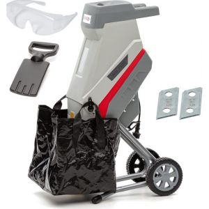 Broyeur de Végétaux Électrique 2500W avec Lunettes de Sécurité + Sac de Récupération + 2X Lames Réversibles de Rechange