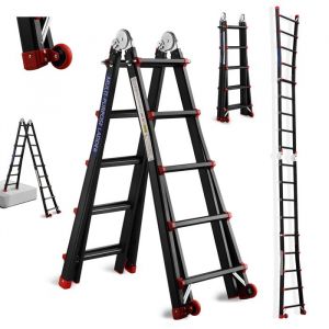 &Eacute;chelle t&eacute;lescopique - TEENO - Escabeau 5x5 Marches - 51 m - Aluminium 28 mm - Charge 150 kg