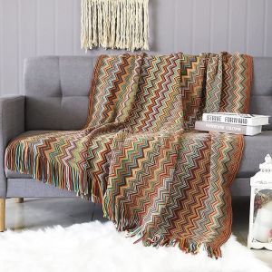 Plaid - Noname - Gland Jaune - 130x220 cm - Motif Pied-De-Poule - Style Boh&egrave;me