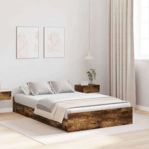 Cadre de lit Double - sans matelas - avec rangement avec tiroir Chêne fumé 120x190 cm - 193x120x28 cm 6564182