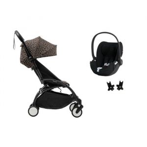STOKKE - Poussette Duo Yoyo3 L&eacute;opard Cadre Noir + Cloud T Plus Sepia Black