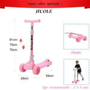 HUOLE Trottinette Enfant 3 Roues Pliable Patinette pour Enfant de 2-8 Ans rose capacit&eacute; de charge 200 kg