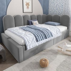 Canap&eacute;-lit - OEM - M&eacute;ridienne 90x190 - Rangement hydraulique - Velours gris - Structure m&eacute;tal