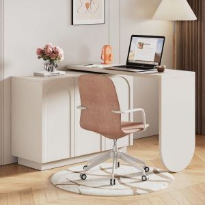 Bureau Pivotant 360&deg; Blanc avec Rangement - 3 Armoires Bureau Multifonctionnel pour Bureau/Salle &agrave; Manger/Table de Coiffure