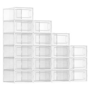 Bo&icirc;tes &agrave; chaussures - Lot de 18 - Pliable et empilable - Transparent et blanc - Jusqu&agrave; pointure 44