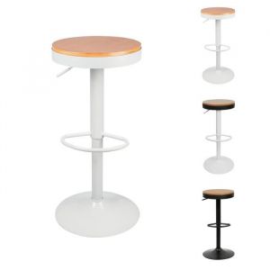 BELFOYER Lot de 2 Tabouret de bar Blanc - Avec Siège Rond en Bois Massif - Avec repose-pieds en métal robuste Pivotants À 360 °