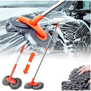Brosse de lavage de voiture en microfibre &agrave; deux t&ecirc;tes brosse de lavage de voiture &agrave; long manche brosse douce &agrave; 360 t&ecirc;tes rotativ