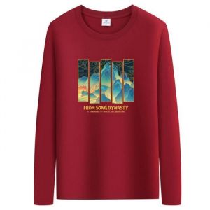 T-Shirt Homme Imprime Manches Longues En Coton Casual Tee Shirt Col Rond Pour Printemps Et Automne - Rouge