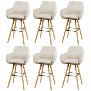 Lot de 6 Tabourets de Bar scandinave Beige - VIVOLILV - Lin - 45x55x104 cm - Chaise Haute avec Repose-Pieds et accoudoirs