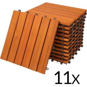11x Dalles de terrasse en bois deucalyptus Mosaïque 30x30cm Dalle clipsable balcon jardin extérieur