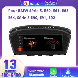 Junsun 8.8'' Autoradio Android 12 4Go+64Go pour BMW Série 5 E60 E61 E63 E64 Système CCC Série 3 E90 E91 E92 Carplay Android Auto