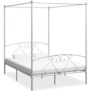 Cadre de lit en métal blanc avec baldaquin 140 x 200 cm - KIMISS - Classique - A lattes - 209 x 1475 x 198 cm