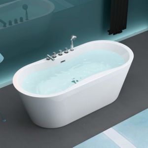 Baignoire îlot acrylique blanc ovale 170x80x63cm - MAI & MAI - Classique - Robinetterie et trop plein inclus