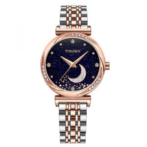 SHARPHY Montre femme de luxe quartz cadran étoilé lune diamant bracelet en acier cadeau de Noël