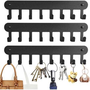 3 Pi&egrave;ces Porte Cl&eacute; Mural: Porte Clef Mural avec 8 CrochetsPorte Manteau MuralSupport de Rangement MuralAccroche Cl&eacute; Noir