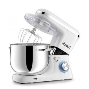 Robot Patissier Bol 8L HOWORK Pétrin Professionnel avec Crochet Pétrisseur Batteur Plat Fouet à Fils Robot de cuisine Blanc